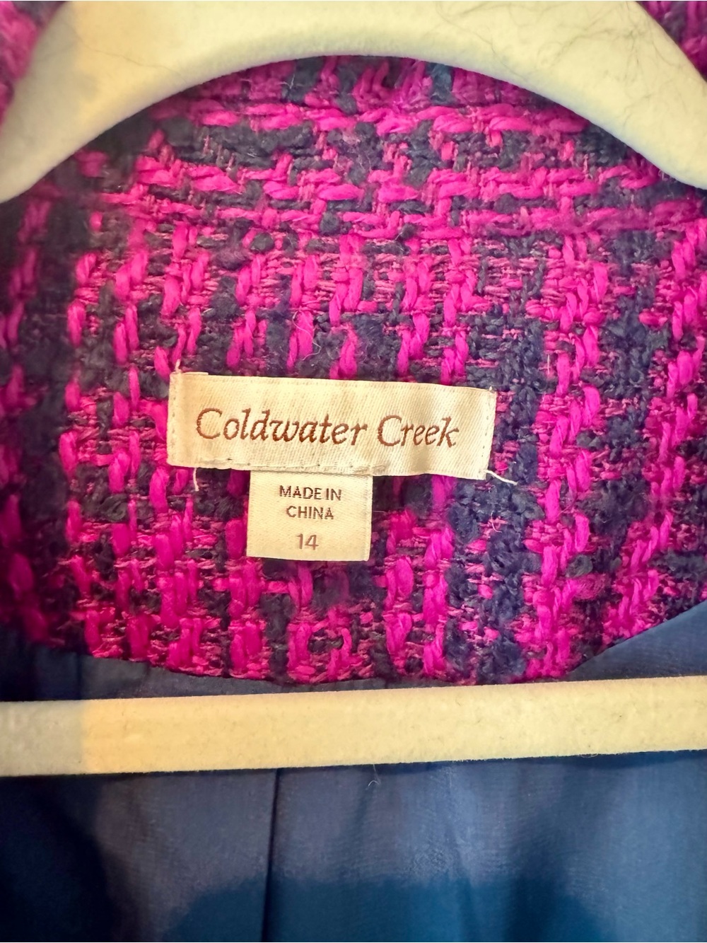 Coldwater Creek Pink & Navy Tweed Textured Blazer Jacket Size 14 - Picture 4 of 12